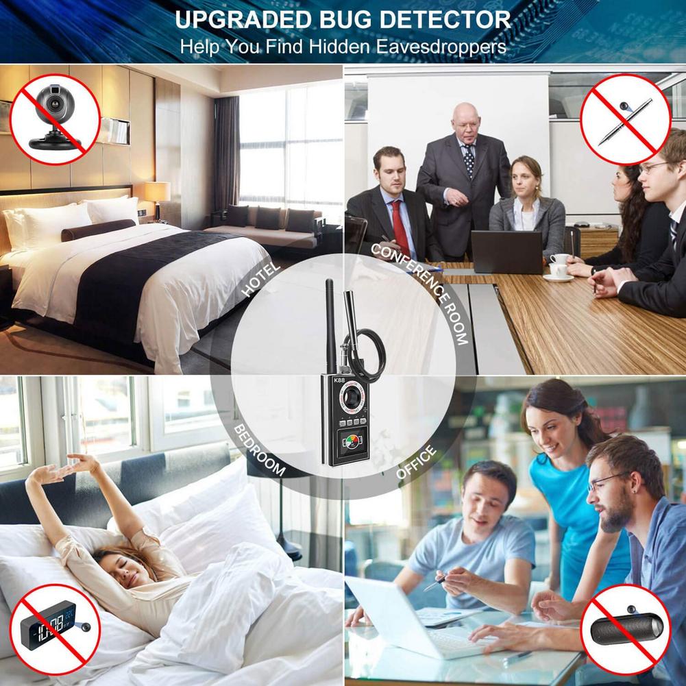 K88 Multi-function GSM Audio Bug GPS Signal RF Tracker Detect Finder Hidden Detector and wireless Anti Spy Camera